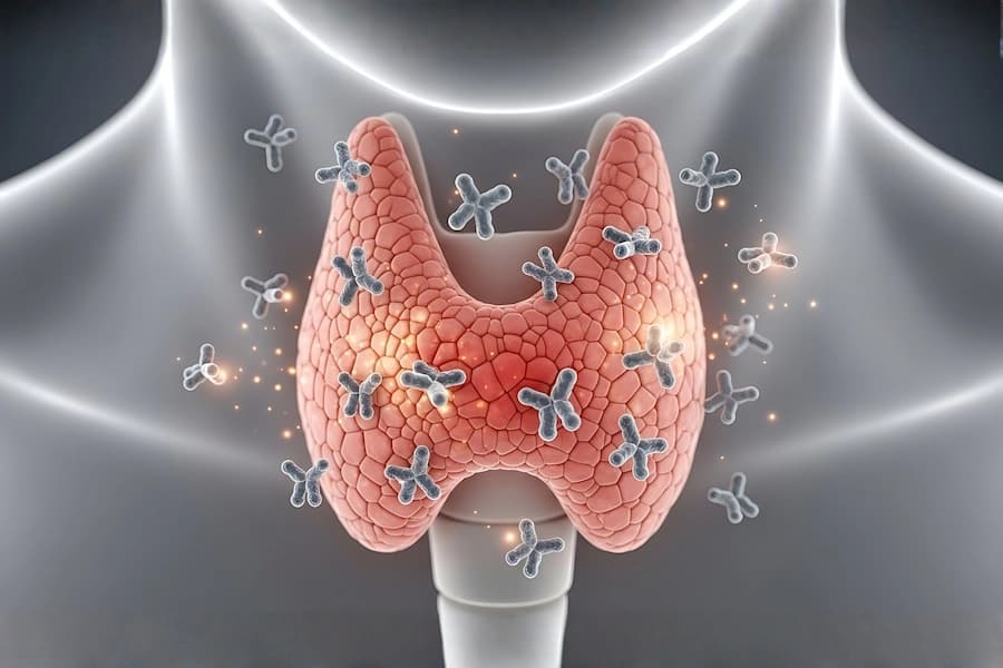 Human thyroid gland with an autoimmune condition in the neck area